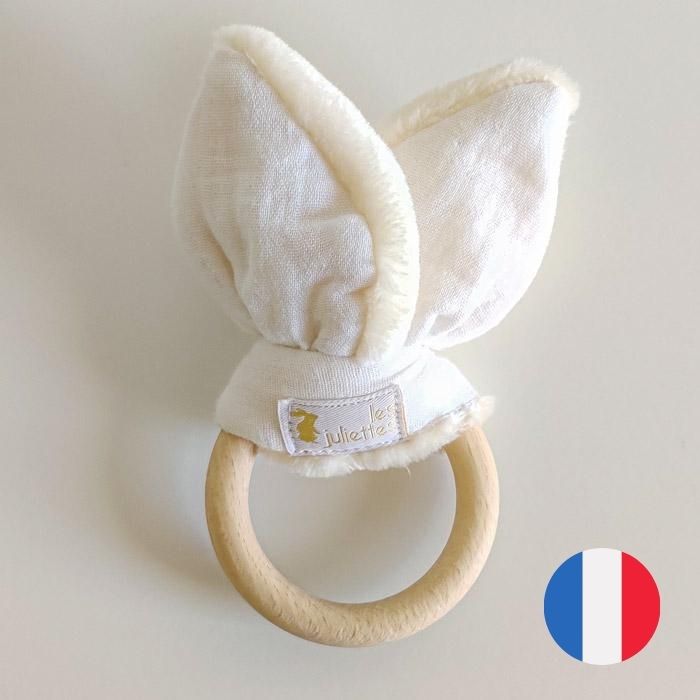 Anneau de dentition pour bébé en tissu Bio et bois Drago, Handmade in  France