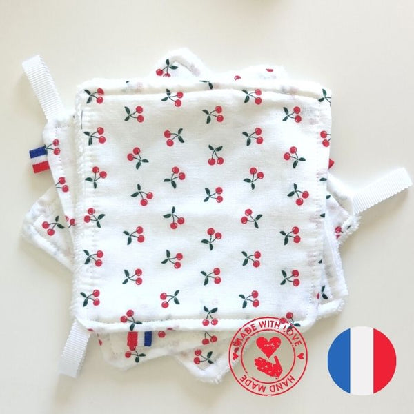 Lot de 3 lingettes lavables pour bébé - motif cerises | Fabriqué en France Charade & Compagnie 