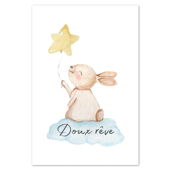 Affiches animaux | Lapin "Doux Rêve" Charade et Compagnie 40 x 60 cm 